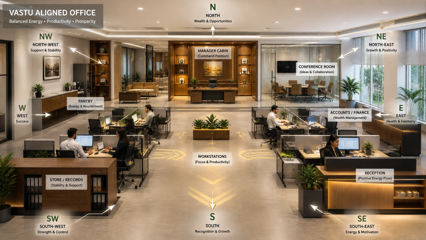 Vastu aligned modern office design for commercial productivity
