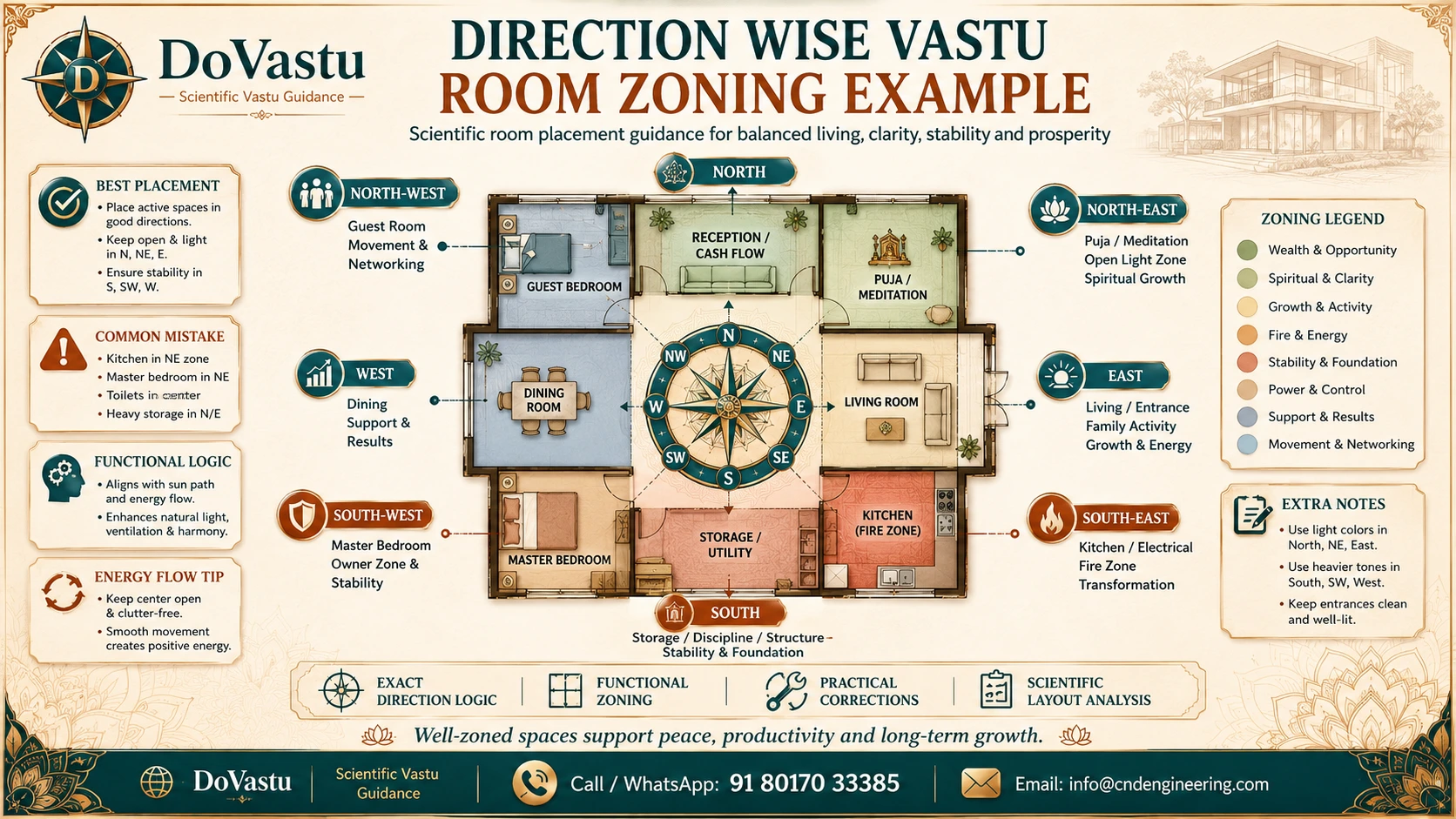 Direction wise Vastu room zoning example