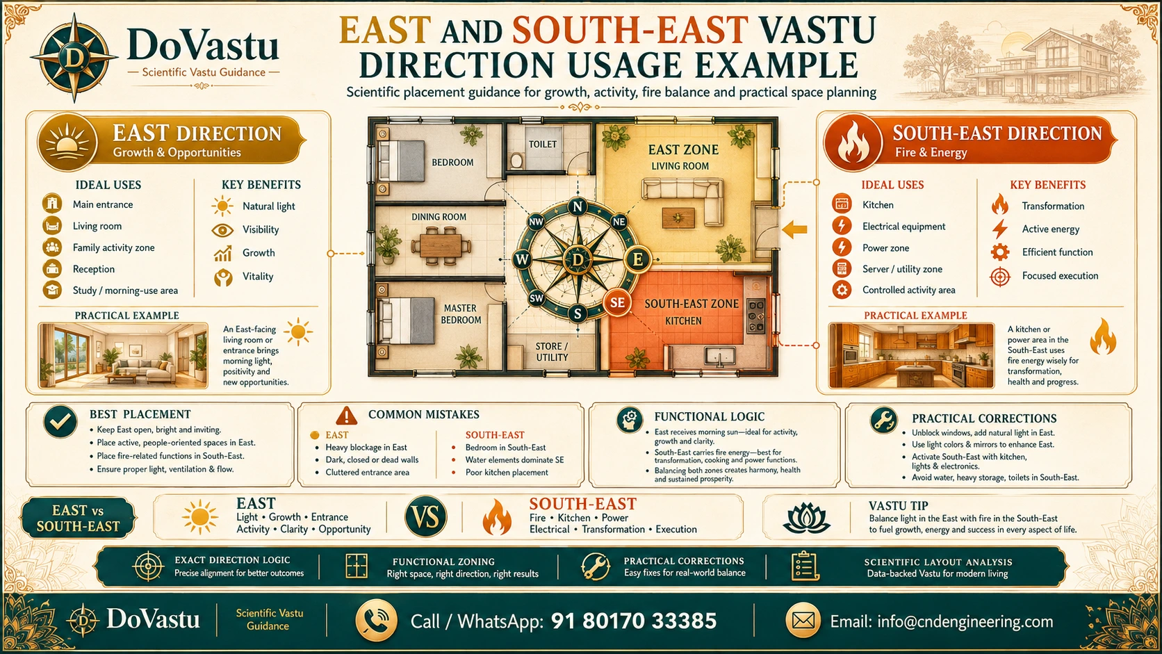 East and South-East Vastu direction usage example