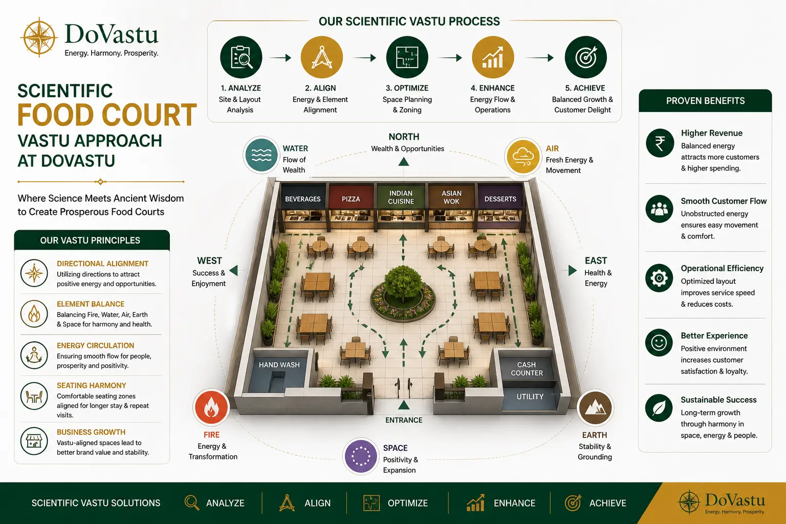 Vastu solutions for prosperous food courts with vendor zoning and customer flow