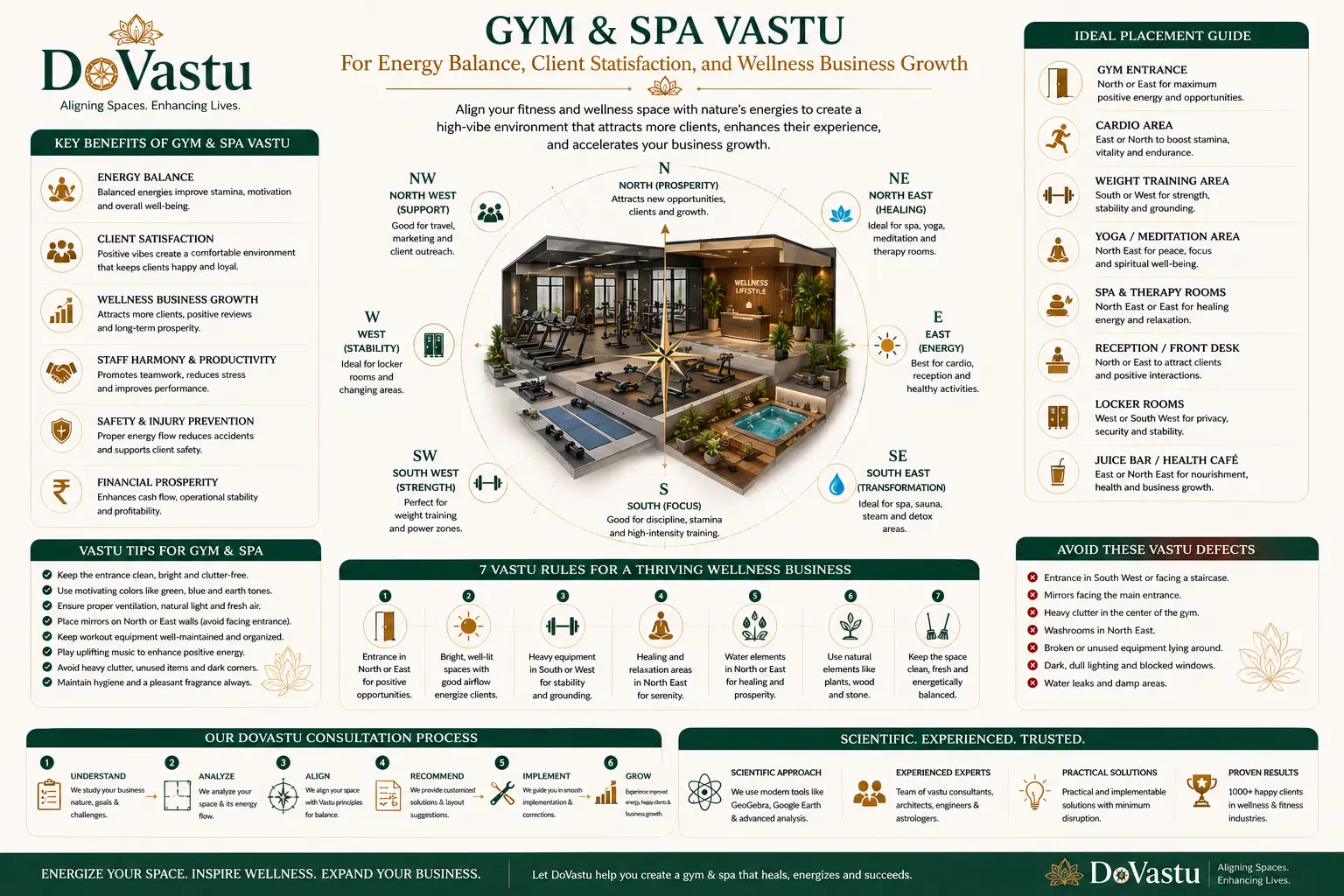 Vastu tips for gym and spa success with client movement and energy balance